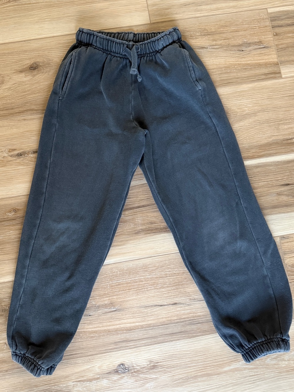 Zara Girls Jogger Sweatpants Fleece Drawstring Waist Dark Gray washed look Sz 9